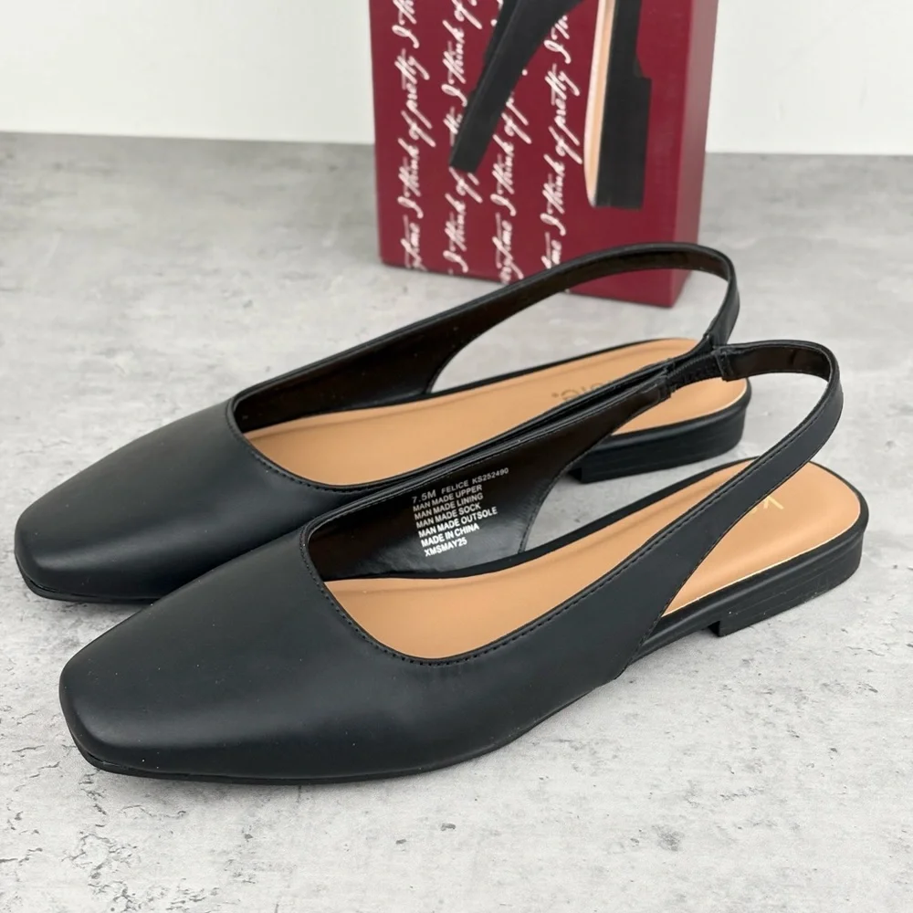 Kensie Felice Women's Shoes Black Slingback Flats Size 7.5 New In Box - Picture 1 of 5